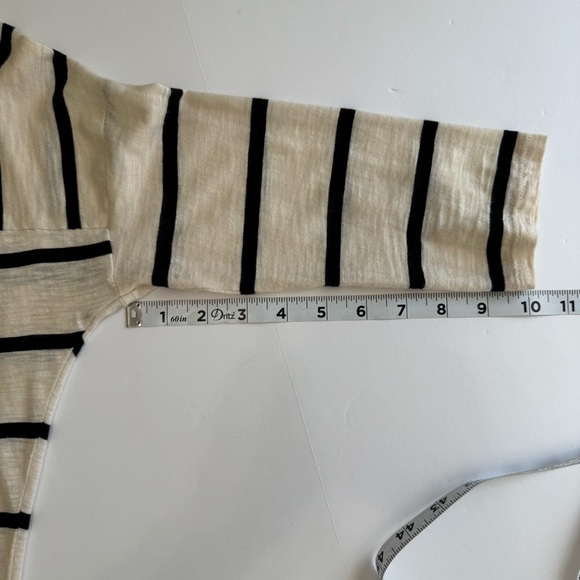 LOFT Petites SP Beige Black Stripe 3/4 Sleeve Knit Top Keyhole Back - Picture 9 of 13